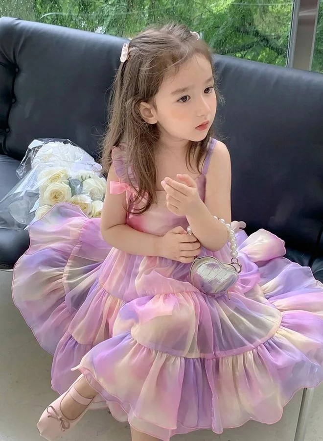 Take Two pink and purple tie-dye Girls All-Over Print Sleeveless Ruffled Dress for Women | Best Price UAE