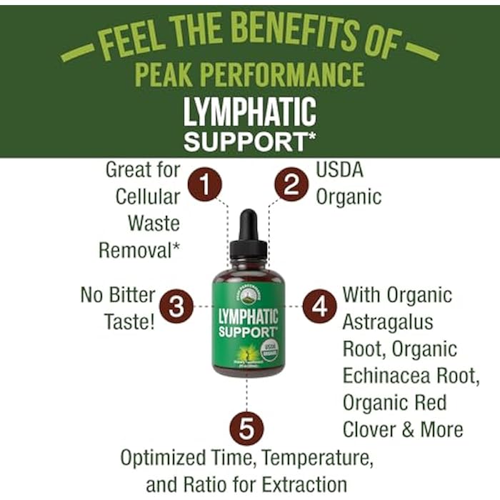 Peak Performance USDA Organic Lymphatic Drainage Drops. Sugar Free, Tasty 6-in-1 Lymph System Support for Detox, Cleanse. Vegan Supplement with Astragalus, Echinacea, Red Clover, Cleavers Herb, Licorice & Burdock Root - Image 2