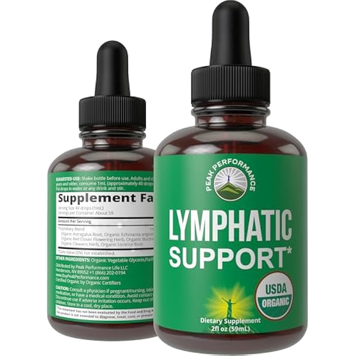 Peak Performance USDA Organic Lymphatic Drainage Drops. Sugar Free, Tasty 6-in-1 Lymph System Support for Detox, Cleanse. Vegan Supplement with Astragalus, Echinacea, Red Clover, Cleavers Herb, Licorice & Burdock Root - Image 1