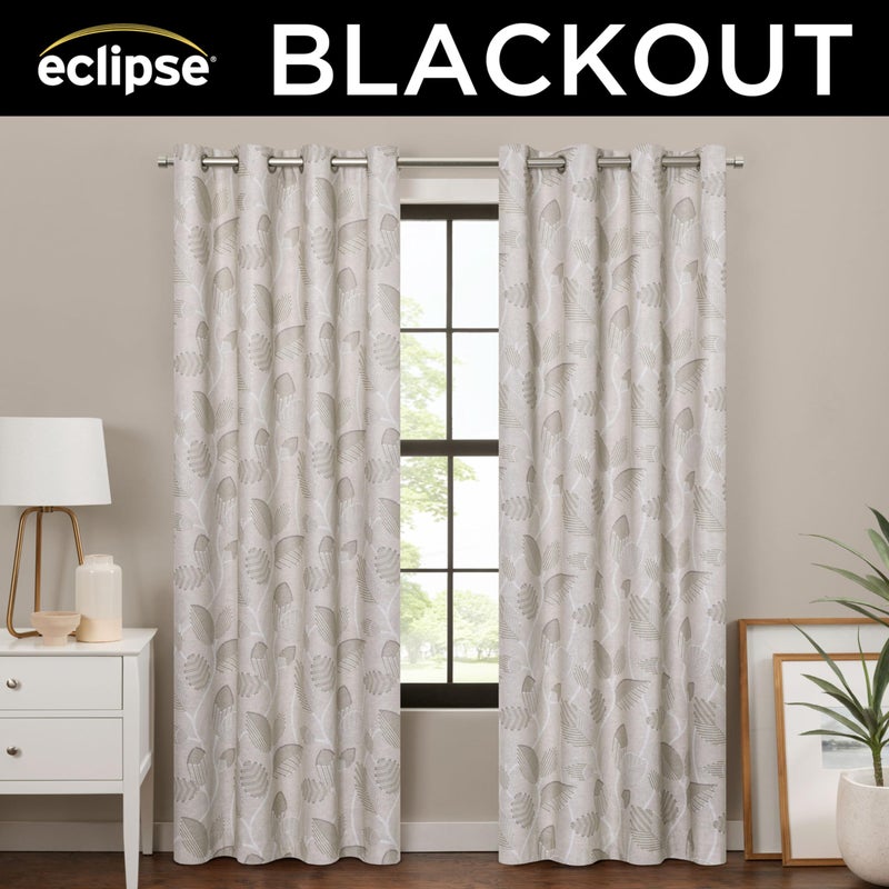 eclipse ستارة إكليبس 100% حجب الضوء ستارة لاريسا بتصميم ورقة 95 بوصة طول × 50 بوصة عرض  ستارة مزخرفة 100% حجب الضوء  ستارة معزولة حرارياً لغرفة المعيشة أو غرفة النوم  1 ستارة نافذة  قماش - Image 4