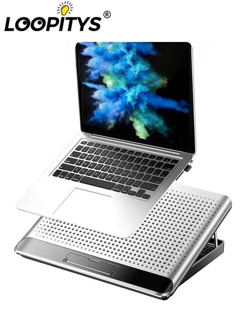 LOOPITYS 16inch Single Fan Lap Chill Mat - Aluminum Panel Laptop Cooling Pad, Heat Protection Laptop Cooler, Adjustable Foldable Long Stand, Fans Switch with dimmable-Speed, USB-A Connection Laptop Fan - Image 1