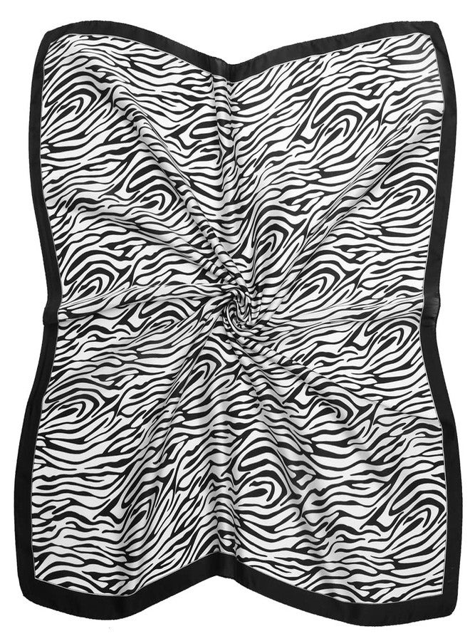NaSoPerfect Silk Feeling Satin Scarf - Fashion Zebra Stripe Hair Scarf for Women, 27" X 27", Black and White - Image 2