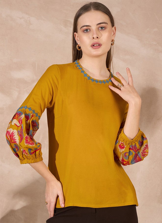 Baizee Routes by All About You Women Floral Embroidered Puff Sleeves Top - Image 1