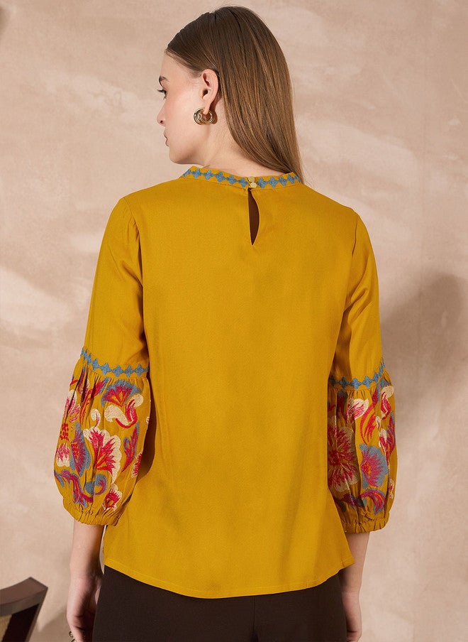 Baizee Routes by All About You Women Floral Embroidered Puff Sleeves Top - Image 4