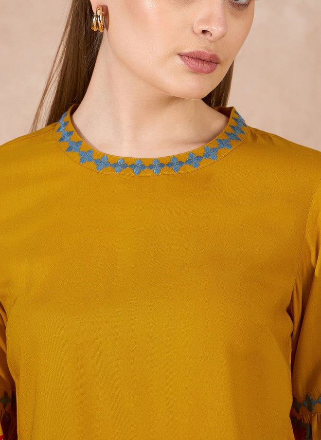 Baizee Routes by All About You Women Floral Embroidered Puff Sleeves Top - Image 2
