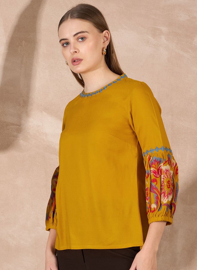 Baizee Routes by All About You Women Floral Embroidered Puff Sleeves Top - Image 3