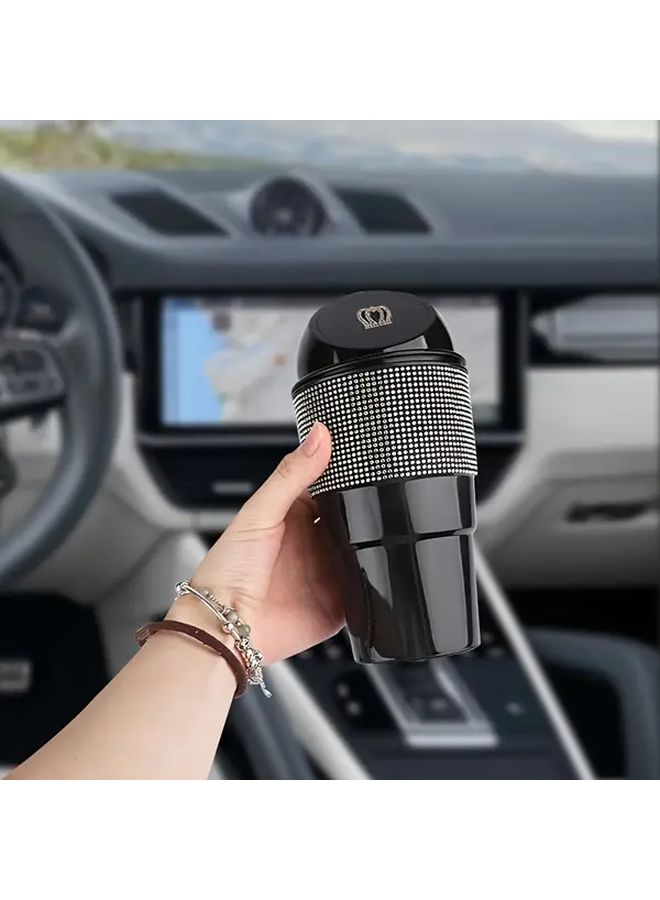 Back Rhinestone Car Trash Can with Lid Odor Resistant Cup Holder Compatible for All Cars - Image 4