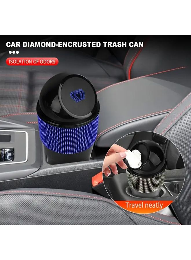 Back Rhinestone Car Trash Can with Lid Odor Resistant Cup Holder Compatible for All Cars - Image 1