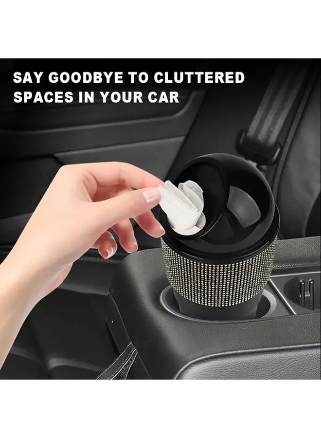 Back Rhinestone Car Trash Can with Lid Odor Resistant Cup Holder Compatible for All Cars - Image 2