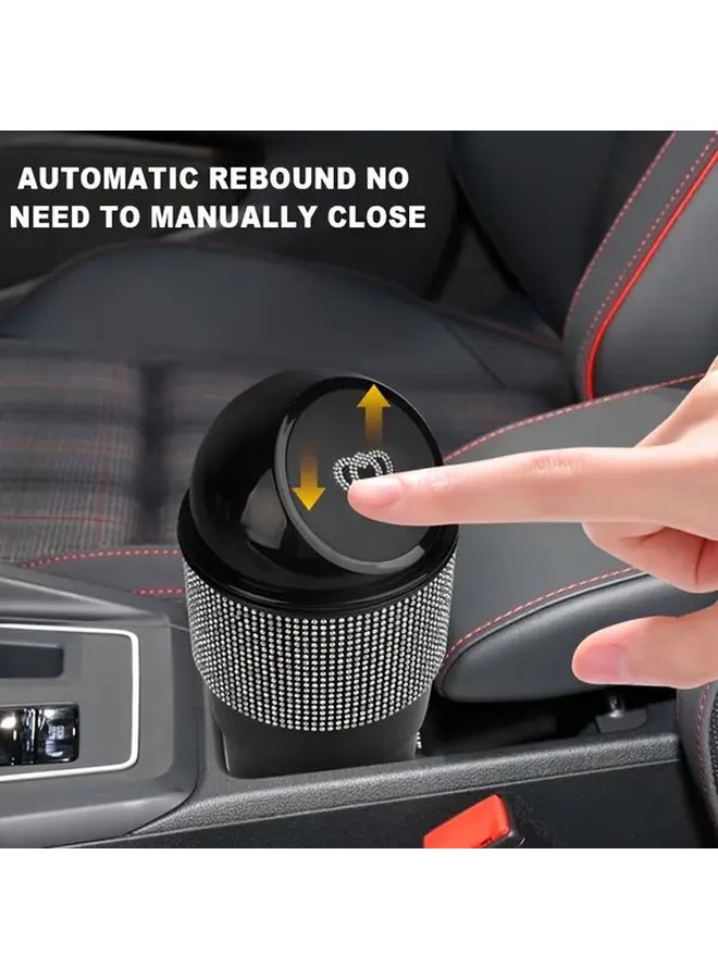 Back Rhinestone Car Trash Can with Lid Odor Resistant Cup Holder Compatible for All Cars - Image 3