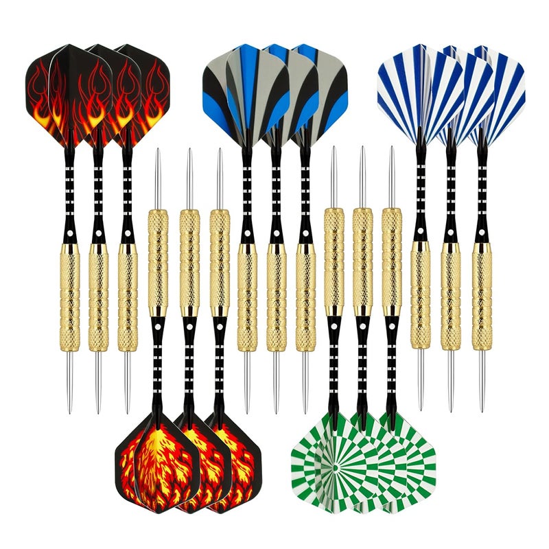 Wolftop 15 Pack Steel Tip Darts 18 Grams, Professional Darts Metal Tip Set with Aluminum Shafts, Standard Flights, Rubber O'Rings and Extra Dart Sharpener - Image 1