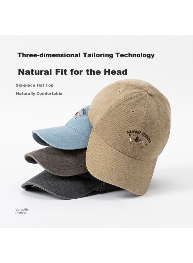 Fancet Baseball Cap, Korean Style, Sausage Dog Embroidery, Retro Fashion, Washed Men's Cap, Couple's Hat - Image 5