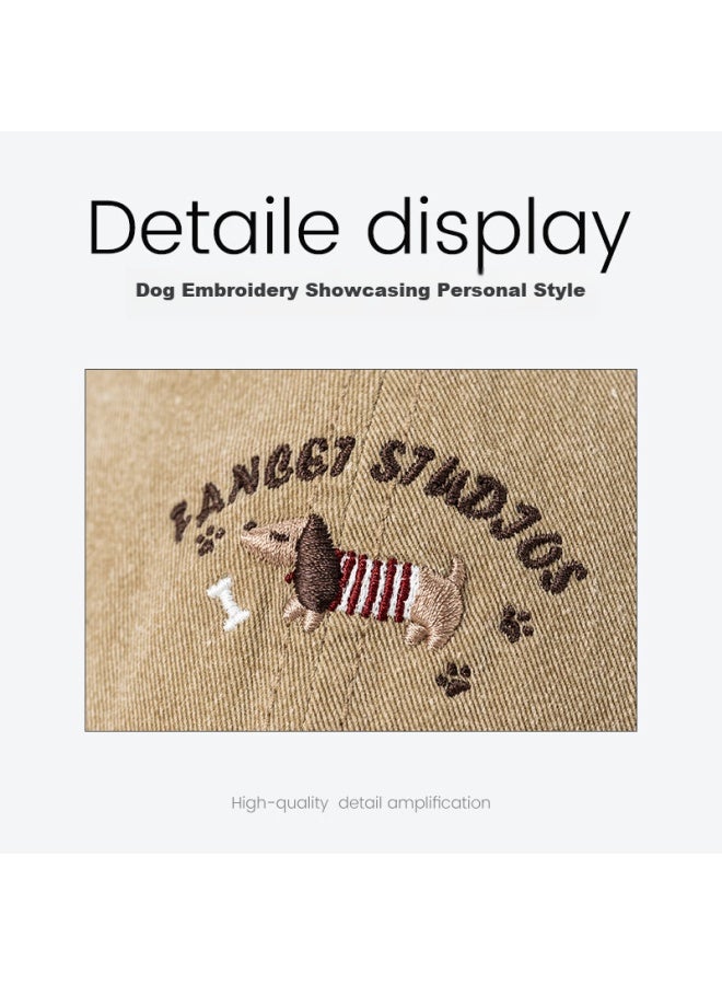 Fancet Baseball Cap, Korean Style, Sausage Dog Embroidery, Retro Fashion, Washed Men's Cap, Couple's Hat - Image 4