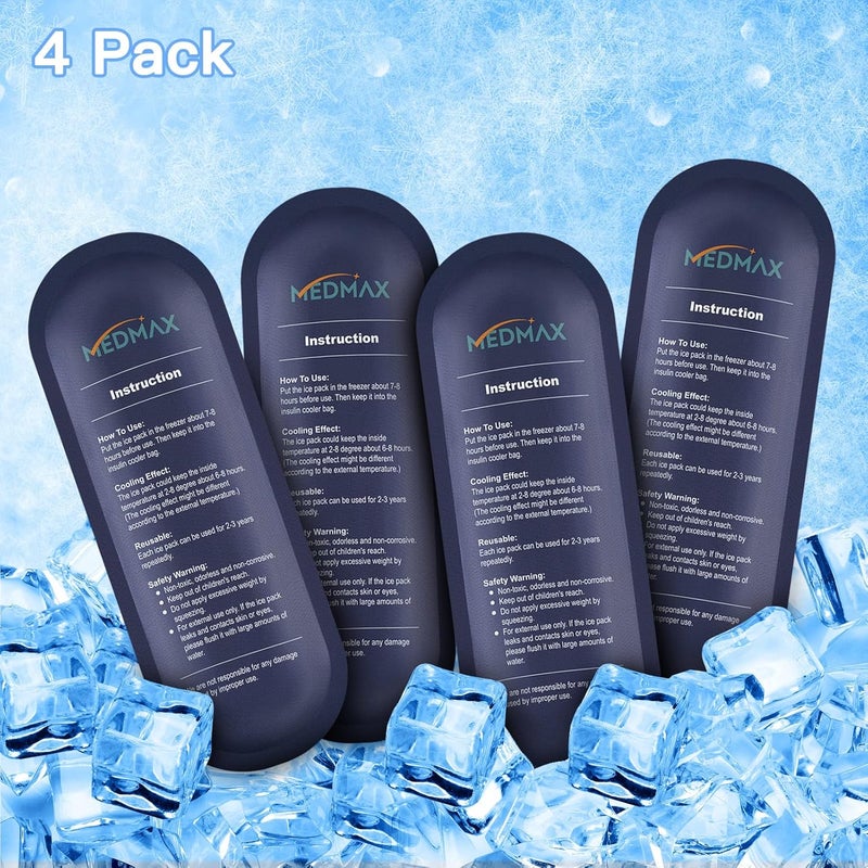 MEDMAX Ice Packs for Insulin Travel Case Reusable Insulin Cooler Ice Packs for Insulated Travel Medical Diabetic Supplies Storage Organizer Bag 4 Packs - Image 5