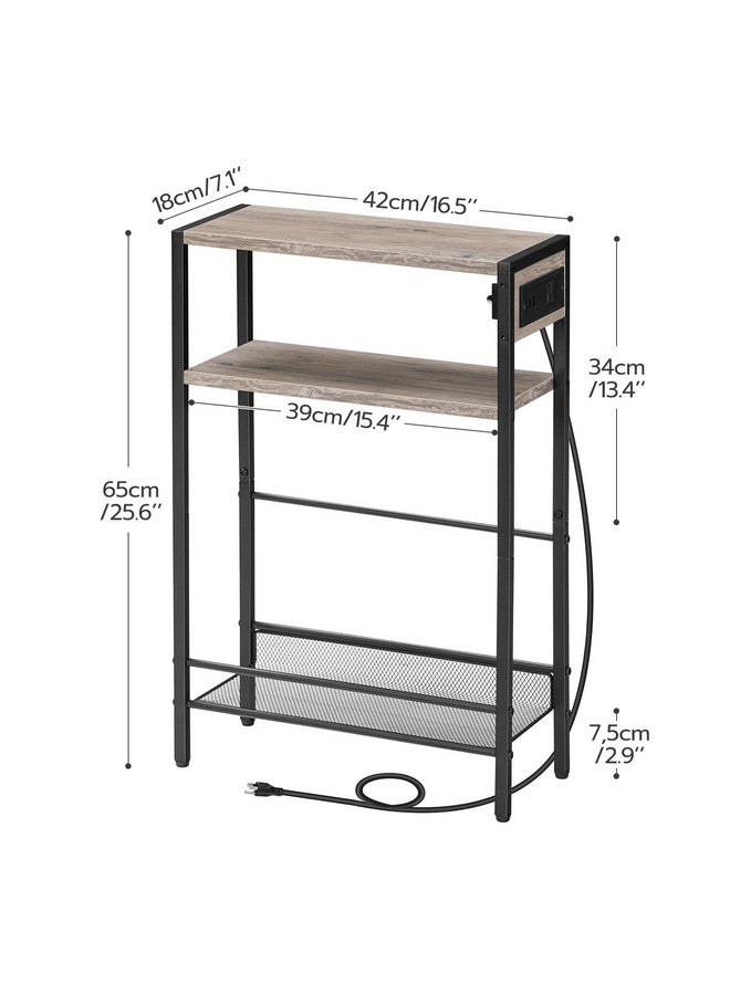 HOOBRO Small Narrow Side Table with Charging Station, Skinny End Table for Small Spaces, Slim Nightstand with USB Ports Outlet, Sofa Beside Table with Storage Shelf, Greige and Black BG102UBZ01 - Image 3