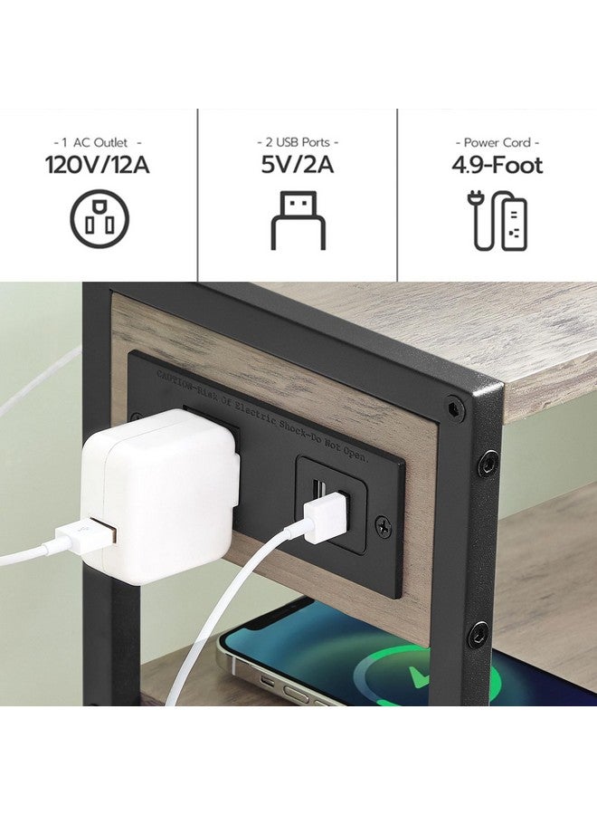 HOOBRO Small Narrow Side Table with Charging Station, Skinny End Table for Small Spaces, Slim Nightstand with USB Ports Outlet, Sofa Beside Table with Storage Shelf, Greige and Black BG102UBZ01 - Image 5