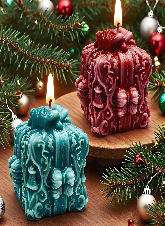 Wehous 2PCS Gift Box Candle Molds, Delicate Christmas Bell Embossed Silicone Molds for Candle Soap Wax Epoxy Resin, Holiday Fondant Chocolate Cake Dessert Mold, Christmas Ornament Art Craft Mold - Image 2