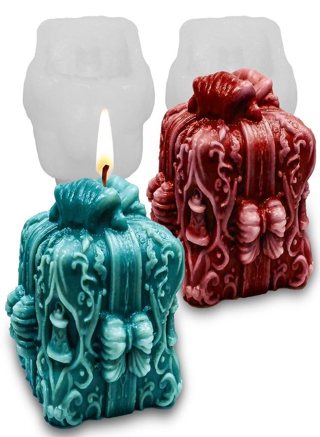 Wehous 2PCS Gift Box Candle Molds, Delicate Christmas Bell Embossed Silicone Molds for Candle Soap Wax Epoxy Resin, Holiday Fondant Chocolate Cake Dessert Mold, Christmas Ornament Art Craft Mold - Image 1