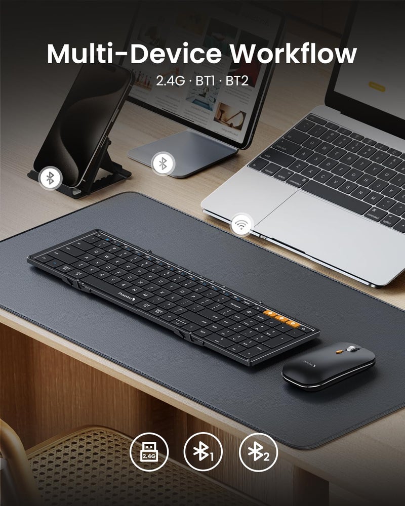 ProtoArc Foldable Keyboard and Mouse, XKM01 True Full-Size Folding Bluetooth Keyboard Mouse Combo for Business Travel, a Portable Office Suite On-The-Go, Compatible with Laptop iPad Tablet - Black - Image 4