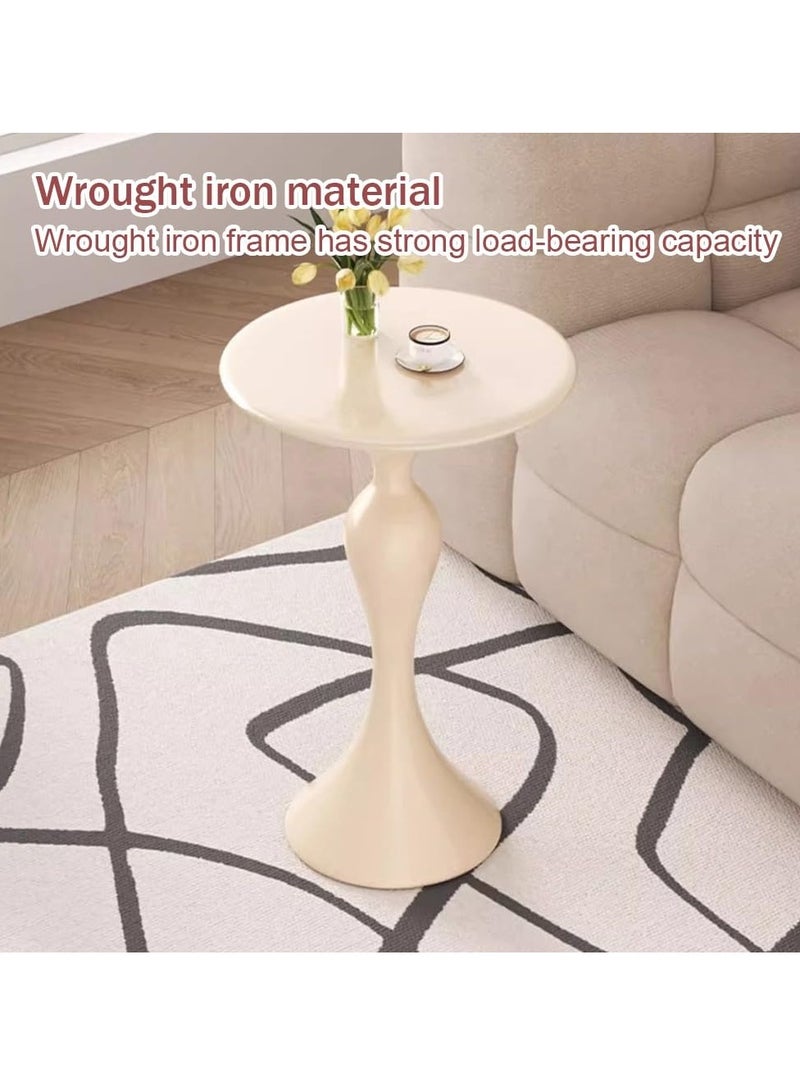 XiuWoo Wrought Iron Round Bedside Table, Round End Table, Narrow Creative Side Table, Metal Coffee Table, Simple Modern Style Beside Table, Suitable for Bedroom, Living Room, White - Image 5