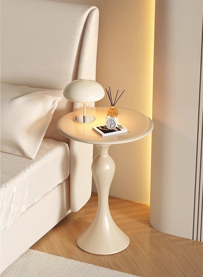 XiuWoo Wrought Iron Round Bedside Table, Round End Table, Narrow Creative Side Table, Metal Coffee Table, Simple Modern Style Beside Table, Suitable for Bedroom, Living Room, White - Image 1
