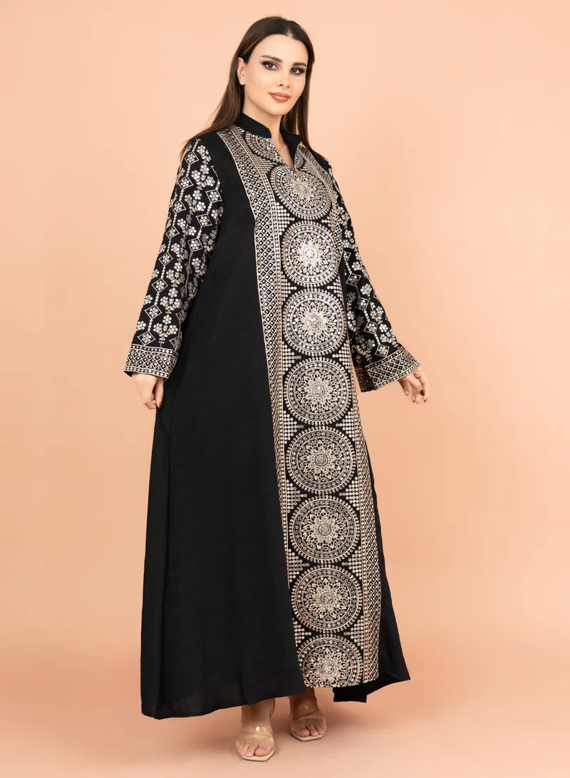 IKKXA Modern Embroidered Jalabiya IK2023 Black