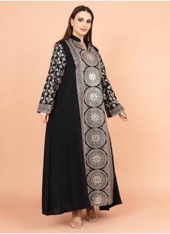 اكسا جلابية عصرية مطرزة IK2023 اسود  - Image 3