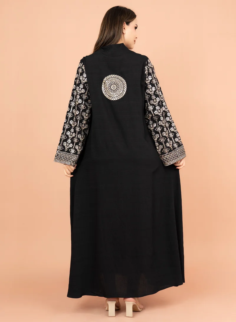 IKKXA Modern Embroidered Jalabiya IK2023 Black