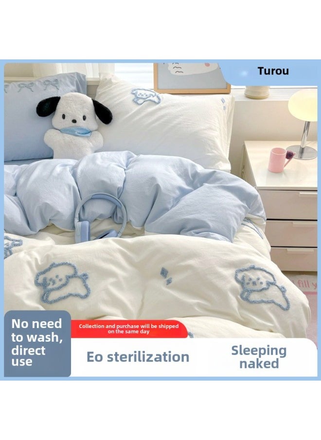 Generic Portable Bed Sheet Quilt Cover Pillowcase Bed Four-piece Set Thickened Double Travel Hotel Sleeper Non-pure Cotton Disposable-Color:[double Four-piece Set 2 Sets⭐】✅0 Sensitive And Non-irritating-Specifications:Default Items  - Image 3