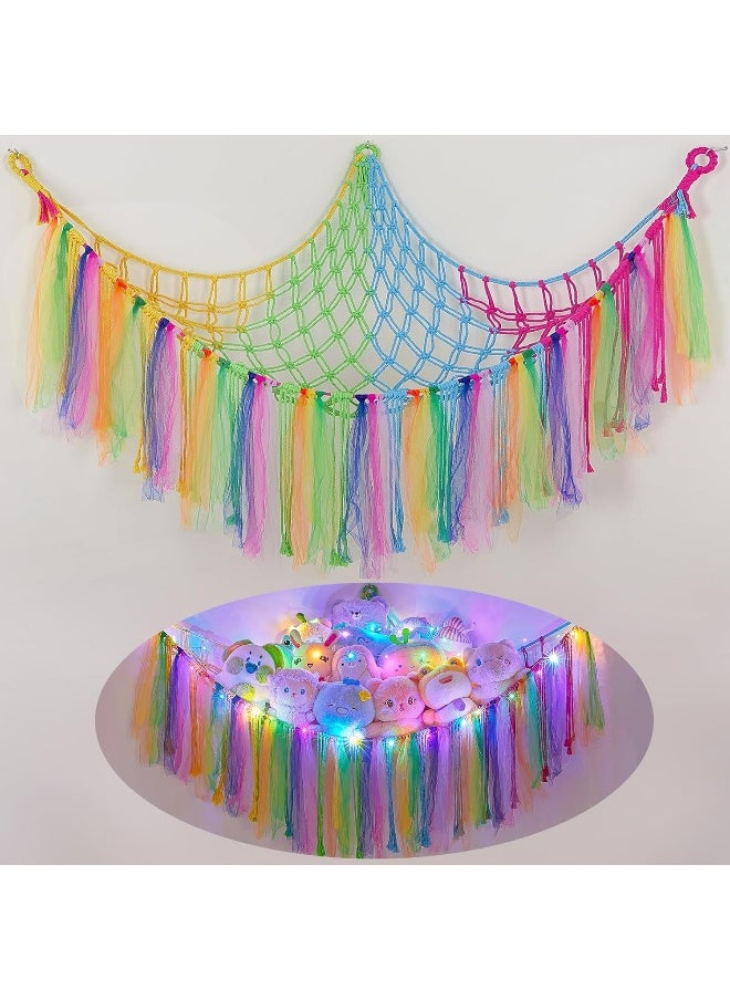 FIOBEE FIOBEE Stuffed Animals Net or Hammock with LED Light, Toy Hammock Hanging Stuffed Animals Storage Organizer Holder Room Décor with Tassels for Nursery Play Room Kids Bedroom  - Image 1