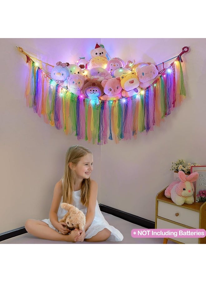 FIOBEE FIOBEE Stuffed Animals Net or Hammock with LED Light, Toy Hammock Hanging Stuffed Animals Storage Organizer Holder Room Décor with Tassels for Nursery Play Room Kids Bedroom  - Image 2