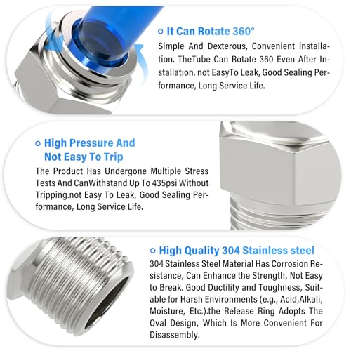 TAILONZ PNEUMATIC 304 Stainless Steel Male Straight 1/4 Inch Tube OD x 1/8 Inch NPT Thread Push to Connect Fittings PC-1/4-N1 (Pack of 5) - Image 3