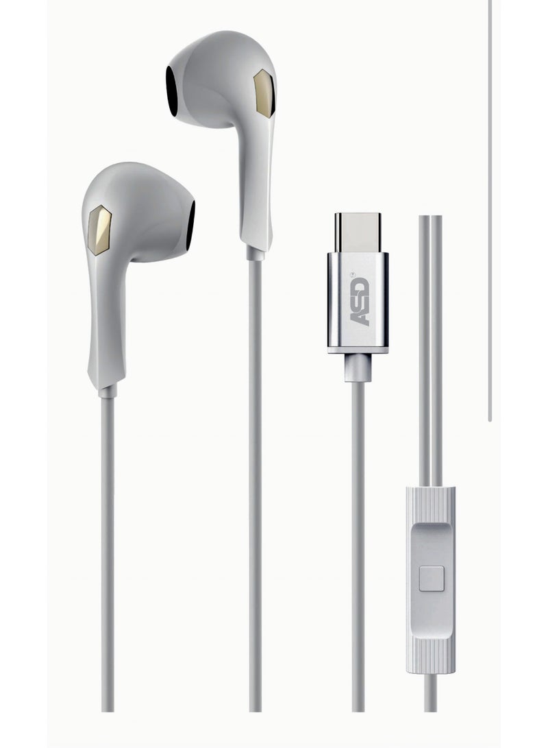 سماعات ASD-80EP-TC سلكية بمنفذ Type-C | صوت ستيريو Hi-Fi وميكروفون مدمج مع أزرار تحكم | متوافقة مع هواتف سامسونج، شاومي، هواوي وآيفون بمنفذ Type-C