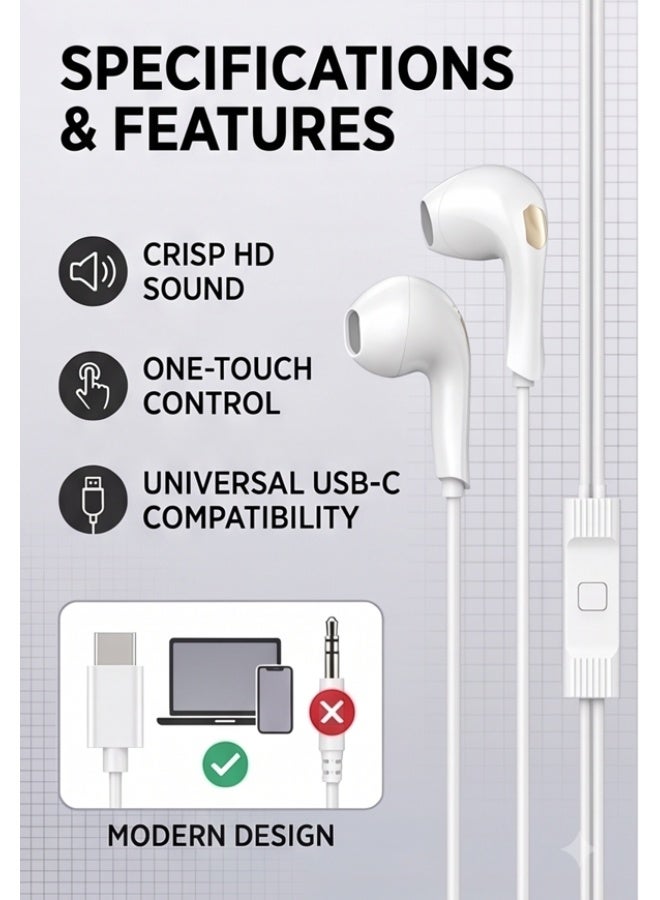 ASD-80EP-TC Type-C Wired Earphones | Hi-Fi Stereo Sound, In-Line Mic & Controls | Compatible with Samsung, Xiaomi, Huawei & Type-C iPhones - Image 5