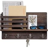 Dahey Wall Mounted Mail Holder Wooden Mail Sorter Organizer with 4 Double Key Hooks and A Floating Shelf Rustic Home - Image 1