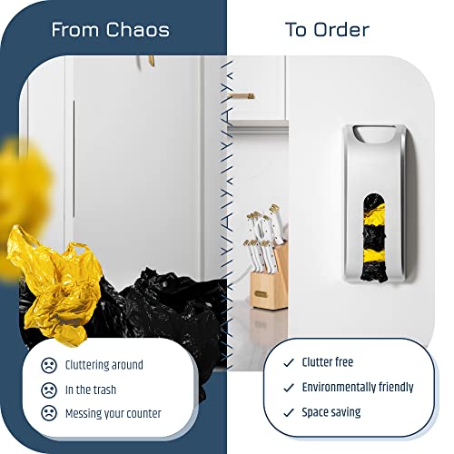 Manterio Plastic Bag Holder | UPGRADED Wall-Mount Grocery Bag Dispenser | Space-Saving Design | Easy Install | Smudge-Proof, Fingerprint-Resistant | Silver | Holds the Most Bags for Maximum Storage - Image 2