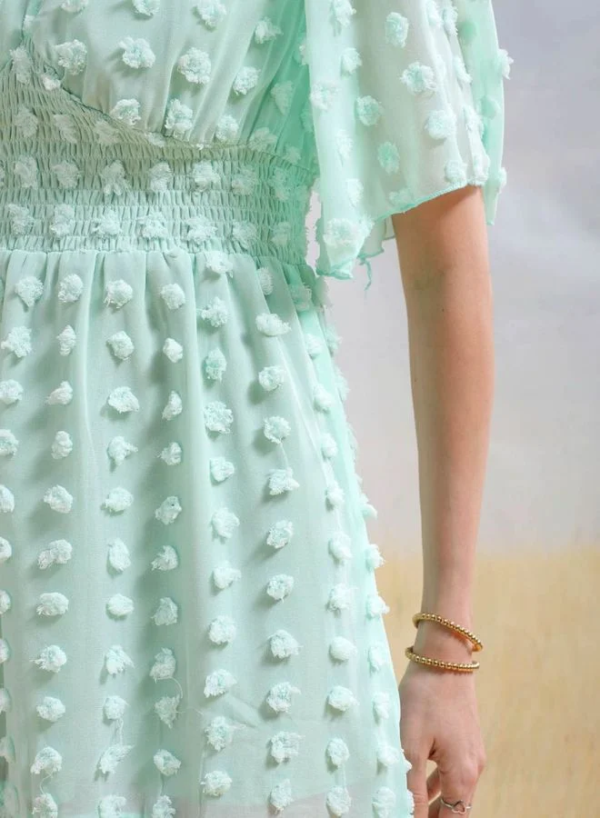 Freehand  Women Fit and Flared Textured V-Neck Short Sleeve Mini Dress for Women | Best Price UAE