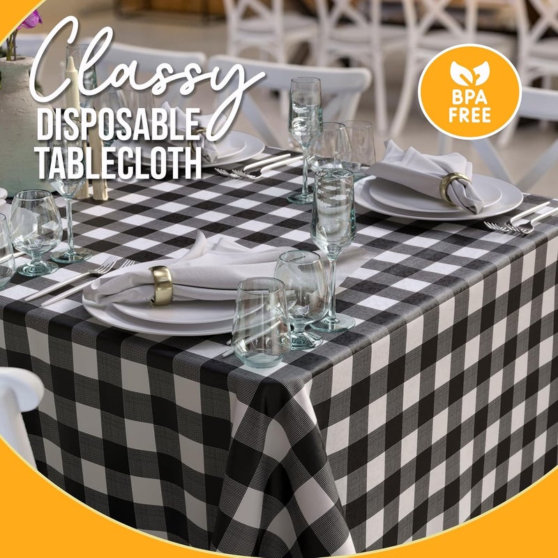 Exquisite Picnic Table Cover - 6 Pack Premium Rectangle Plastic Tablecloth - Black & White Checkered BBQ Plastic Table Cover - Gingham Checkerboard Disposable Plastic Tablecloth 54" x 108" Rectangle - Image 3