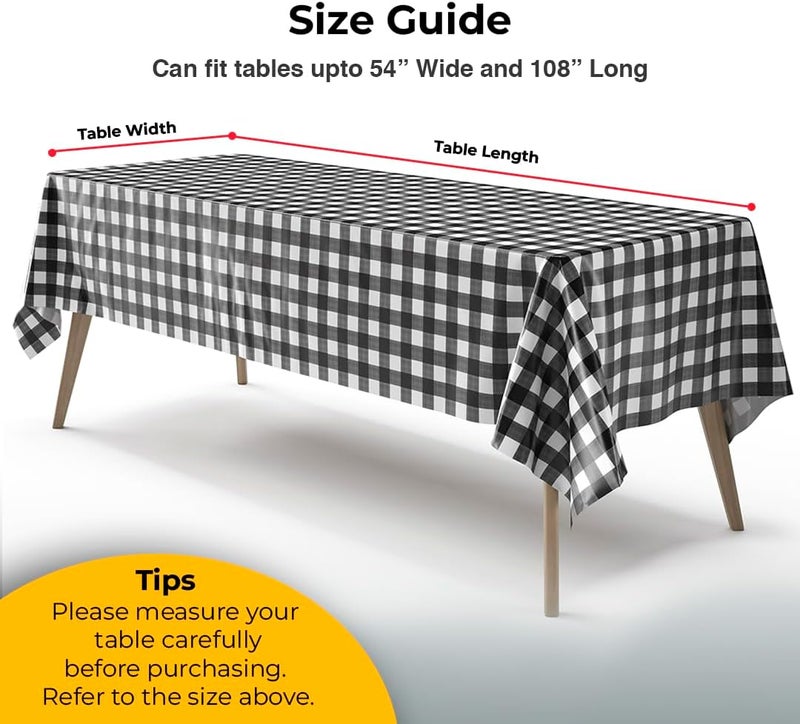 Exquisite Picnic Table Cover - 6 Pack Premium Rectangle Plastic Tablecloth - Black & White Checkered BBQ Plastic Table Cover - Gingham Checkerboard Disposable Plastic Tablecloth 54" x 108" Rectangle - Image 2