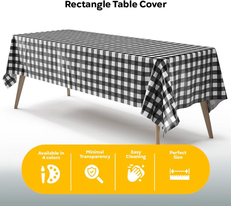 Exquisite Picnic Table Cover - 6 Pack Premium Rectangle Plastic Tablecloth - Black & White Checkered BBQ Plastic Table Cover - Gingham Checkerboard Disposable Plastic Tablecloth 54" x 108" Rectangle - Image 4