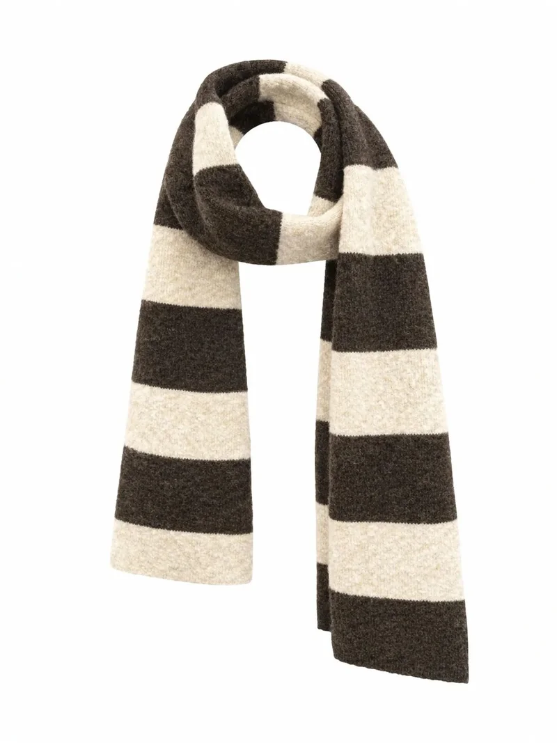 Mixray Coffee Brown Striped V-Neck Button-Front Knit Cardigan for Women | Best Price UAE