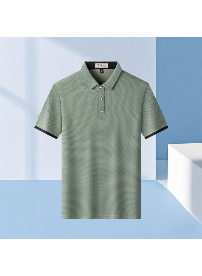 Tucano 2-piece Set】7a Anti-bacterial Short-sleeve Polo Shirt + Chilled Silk Casual Trousers - Dad's Outfit Men's Suit - Image 3