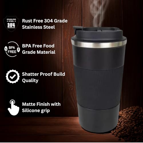 Natkam Travel Coffee Mug | Insulated Tumbler with Spill Proof Lid for Hot and Cold Drinks | Ideal for Office, Car, Travel, Gym. (Black) - Image 2
