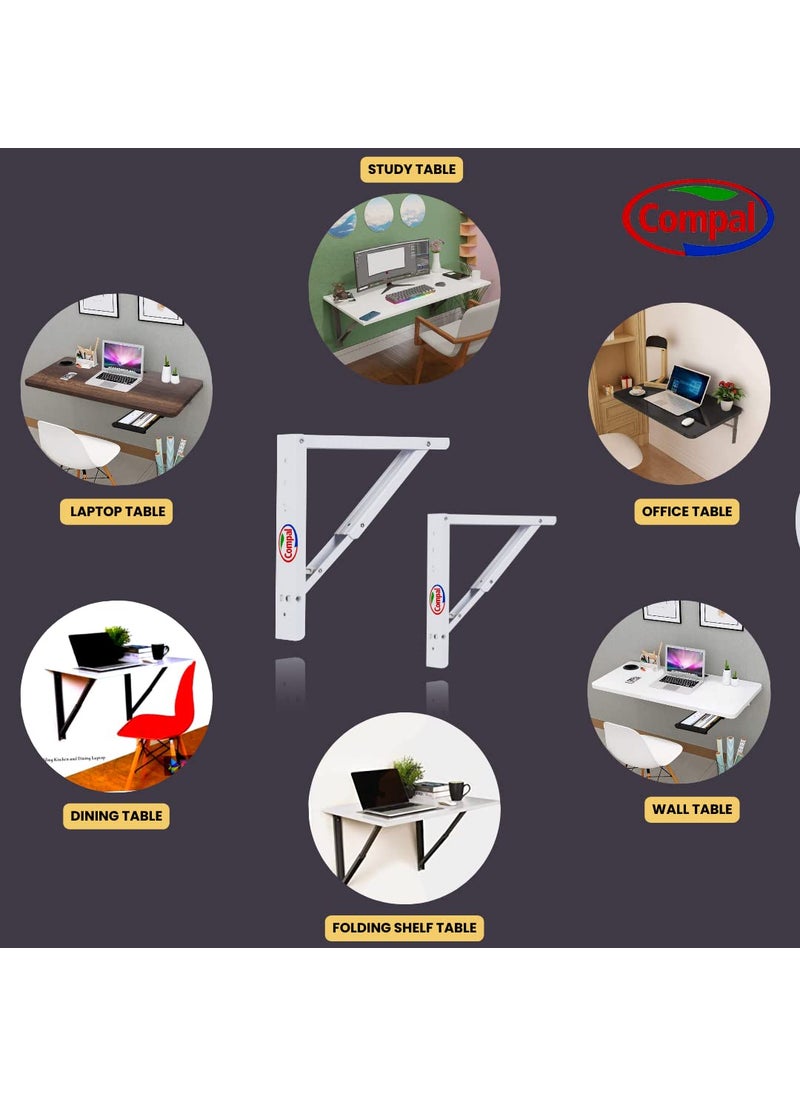Compal - Compal Wall Mounted Table Wall Mount Table Folding Shelf Folding Wall Mounted Plywood Study Table Office Table Work Table Foldable Laptop Table 12 Inch Folding Bracket Only White - Image 1