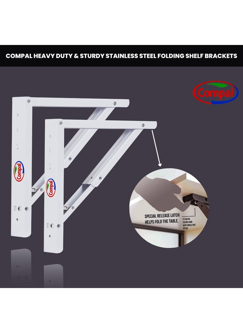 Compal - Compal Wall Mounted Table Wall Mount Table Folding Shelf Folding Wall Mounted Plywood Study Table Office Table Work Table Foldable Laptop Table 12 Inch Folding Bracket Only White - Image 1