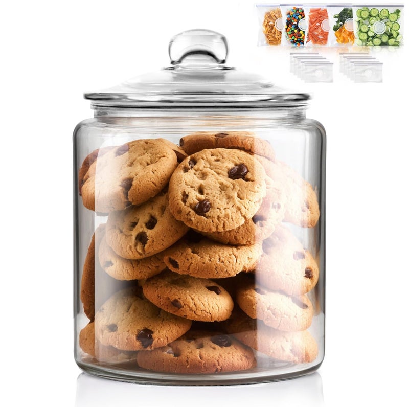 Masthome Large Glass Jar1 Gallon Glass Jar with Lid AirtightDishwasher SafeWide Mouth Storage Canister for PastaFlourNutsCookies MoreSend 15 Food Storage Bags