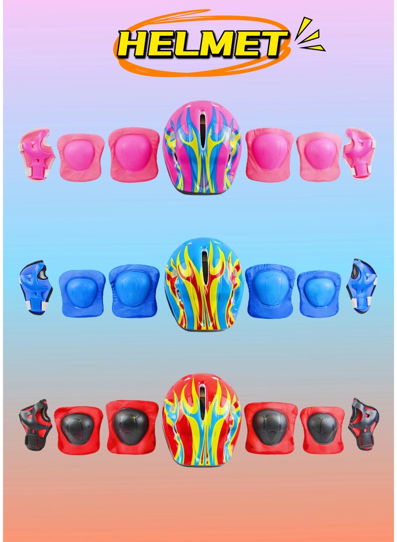 مجموعة خوذة ووسادات حماية للأطفال ٧ في ١: وسادات للركبة، ووسادات للمرفقين، وأساور حماية للمعصم للأولاد والبنات - ٣ خيارات ألوان (وردي، أحمر، أزرق) - Image 3