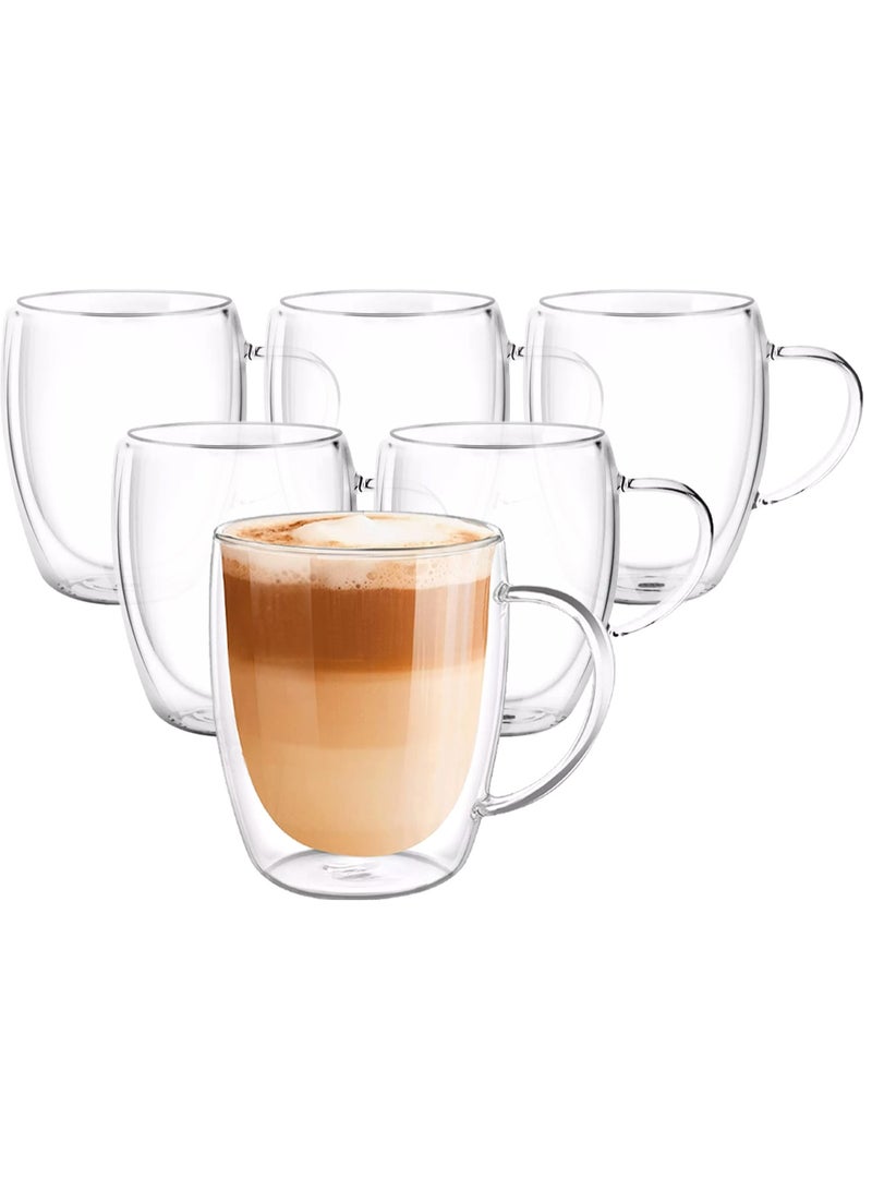 3Diamonds Double Wall Glass Coffee Mugs 350ml Set of 6, Insulated Glass Mugs, Aesthetic Clear Cups, Unique Gift Box  - Image 1