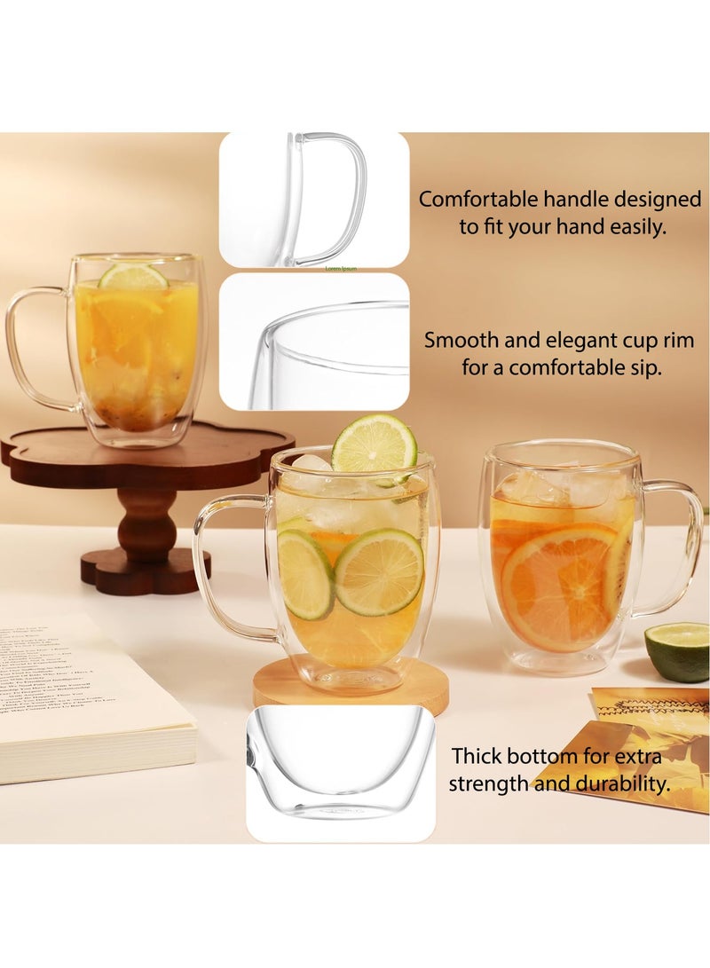 3Diamonds Double Wall Glass Coffee Mugs 350ml Set of 6, Insulated Glass Mugs, Aesthetic Clear Cups, Unique Gift Box  - Image 2