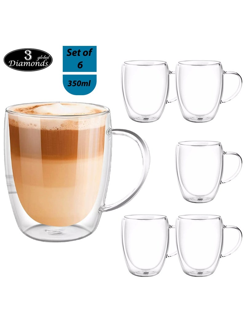 3Diamonds Double Wall Glass Coffee Mugs 350ml Set of 6, Insulated Glass Mugs, Aesthetic Clear Cups, Unique Gift Box  - Image 4